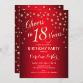 Invitation 18e fête d'anniversaire - Gold Red (Devant / Derrière)