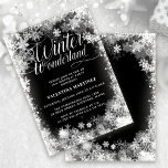 Invitation 18e fête d'anniversaire Hiver Wonderland Flocon de<br><div class="desc">Elégante invitation à 18ème anniversaire de merveilleux hivernaux avec de belles calligraphies entourées d'un flocon de neige luxuriant et d'une bordure de neige. Les flocons de neige éclatent contre l'arrière - plan noir foncé. Vous pouvez modifier la couleur arrière - plan en n'importe quelle couleur. Winter Wonderland ne peut pas...</div>