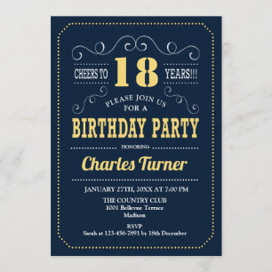 Invitation 18e fête d'anniversaire - Marine Gold