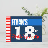 Invitation 18e fête d'anniversaire moderne rouge blanc bleu 2 (Debout devant)