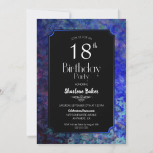 Invitation 18e fête d'anniversaire Noir avec frontière bleue
