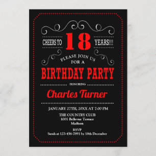 Invitation 18e fête d'anniversaire - Noir Rouge Blanc