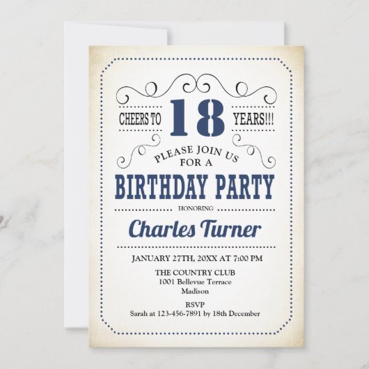 Invitation 18e fête d'anniversaire - Retro Creamy White and N (Devant)
