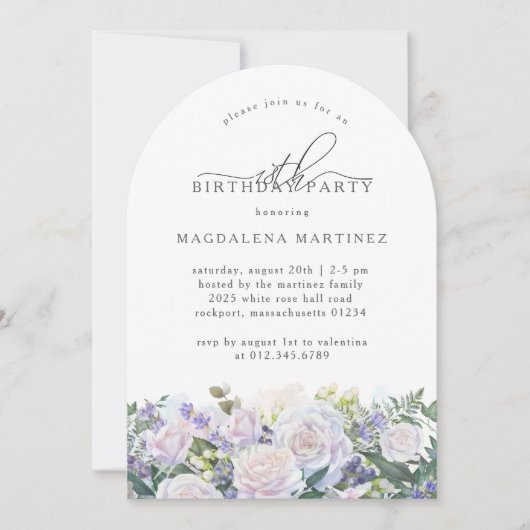 Invitation 18e fête d'anniversaire Rose blanche bleu floral (Devant)