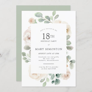 Invitation 18e fête d'anniversaire Rose blanche Floral
