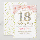 Invitation 18e fête d'anniversaire - Rose or blanc (Devant / Derrière)