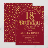 Invitation 18e fête d'anniversaire - Rouge & Or (Devant / Derrière)