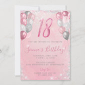 Invitation 18e Parties scintillant Anniversaire Ballons rose  (Devant)