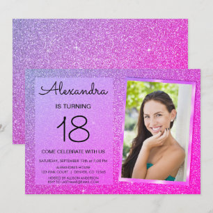Invitation 18e Parties scintillant étincelante rose et pourpr