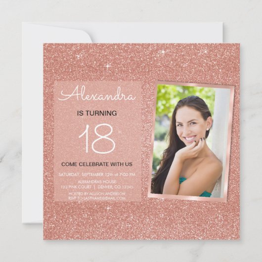 Invitation 18e Sparkle Rose Gold Blush Pink Photo (Dos)