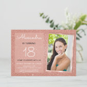 Invitation 18e Sparkle Rose Gold Blush Pink Photo (Debout devant)