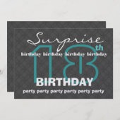 Invitation 18e SURPRISE Anniversaire Charbon Turquoise modern (Devant / Derrière)