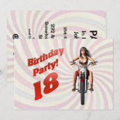 Invitation 18ème anniversaire avec une fille sur une moto (Devant / Derrière)