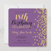 Invitation 18ème Pourpre de confettis de parties (Devant)