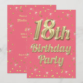 Invitation 18ème Rose de confettis de typographie de Bling (Devant / Derrière)