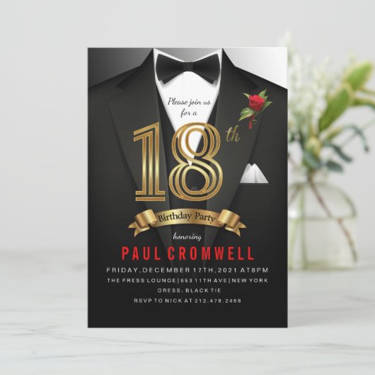 Invitation 18h Anniversaire Tuxedo Cravate noire (Debout devant)