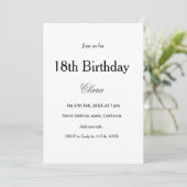 Invitation 18th birthday simple name minimal black white (Debout devant)