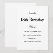 Invitation 18th birthday simple name minimal black white (Devant / Derrière)