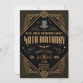 Invitation 1920 Art Déco Black & Gold 40e anniversaire (Devant)