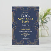 Invitation 1920s New Year Party Art Deco Navy Gold (Debout devant)