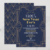 Invitation 1920s New Year Party Art Deco Navy Gold (Devant / Derrière)