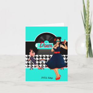 Invitation 1950 Diner turquoise noir & blanc à damiers rétro