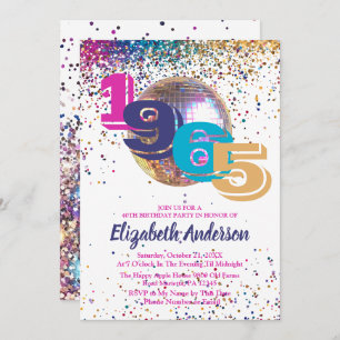 Invitation 1965 Colorful Disco 60th Birthday Party Customizab