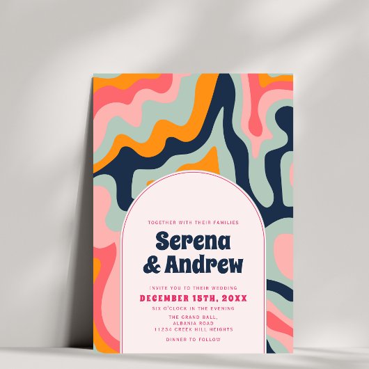 Invitation 1970 Retro Super Pastel Wavy Arch Photo