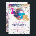 Invitation 1975 Colorful Disco 50th Birthday Party Customizab<br><div class="desc">Montez le plaisir avec cette Disco Colorful 1975, 50e Anniversaire Invitation! Doté d'une boule disco audacieuse, de confettis vibrants et d'une typographie rétro animée, cette invitation est parfaite pour fêter un anniversaire marquant ou organiser une fabuleuse fête sur le thème des années 70. Entièrement personnalisable pour les noms, les dates...</div>
