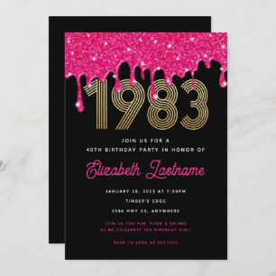 Invitation 1983 Parties scintillant rose goutte 40e anniversa