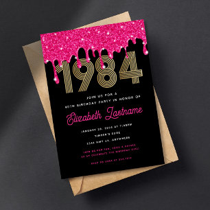 Invitation 1984 Parties scintillant rose goutte 40e anniversa