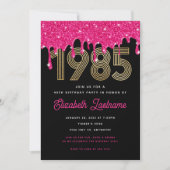 Invitation 1985 Parties scintillant rose goutte 40e anniversa (Devant)