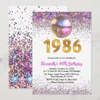Invitation 1986 Trendy Glitter Disco 40th Birthday