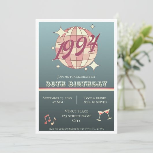 Invitation 1994 30e anniversaire rétro bleu foncé (Debout devant)