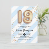 Invitation 19e anniversaire - Ballons Bleus Bleus Or (Debout devant)