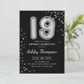 Invitation 19e anniversaire - Ballons d'argent Noir (Debout devant)