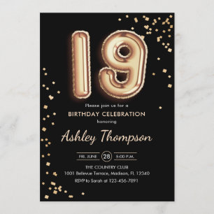 Invitation 19e anniversaire - Ballons d'or noir