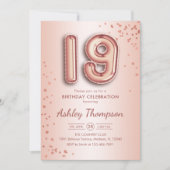 Invitation 19e anniversaire - Ballons d'or Rose (Devant)