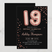 Invitation 19e anniversaire - Ballons d'or Rose Noir (Devant / Derrière)