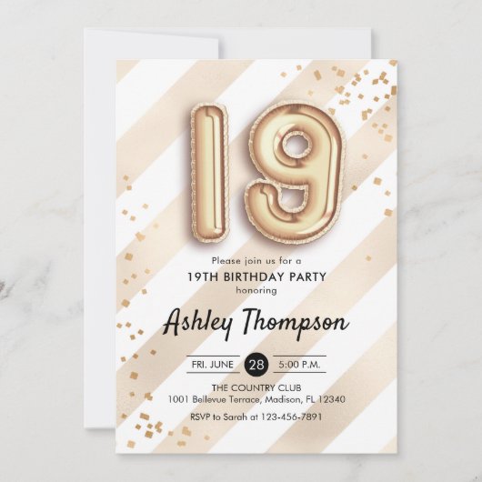 Invitation 19e anniversaire - Ballons d'or Stripes (Devant)