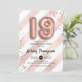 Invitation 19e anniversaire - Ballons Roses en or (Debout devant)