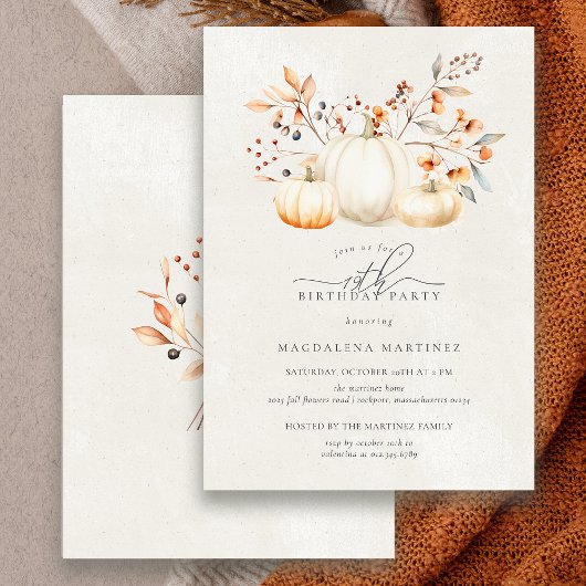 Invitation 19e anniversaire Blanc Citrouille automne Feuilles
