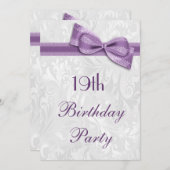 Invitation 19e anniversaire Damask et Faux Bow (Devant / Derrière)