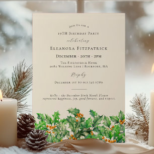 Invitation 19e anniversaire Décembre Mois de naissance Fleur 