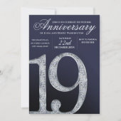Invitation 19e Anniversaire Diamant Argent Bleu Foncé Ans (Devant)
