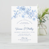 Invitation 19e anniversaire Dîner fête Dusty Blue Rose Floral (Debout devant)