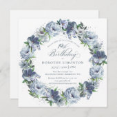 Invitation 19e anniversaire Dusty Blue Flower Wreath (Devant / Derrière)