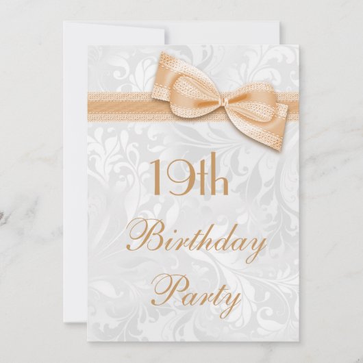Invitation 19e anniversaire fête Damask et Faux Bow (Devant)