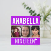 Invitation 19e anniversaire fête fête célébration photo viole (Debout devant)