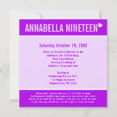 Invitation 19e anniversaire fête fête célébration photo viole (Dos)